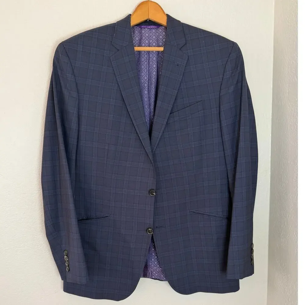 Men's Ted Baker‎ London Endurance Navy Plaid Dress Jacket Blazer Sz 40R